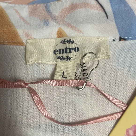 Entro Womens Large Floral Boho Preppy Pastel Long Sleeve Split Neck Tiered Dress - Picture 7 of 14